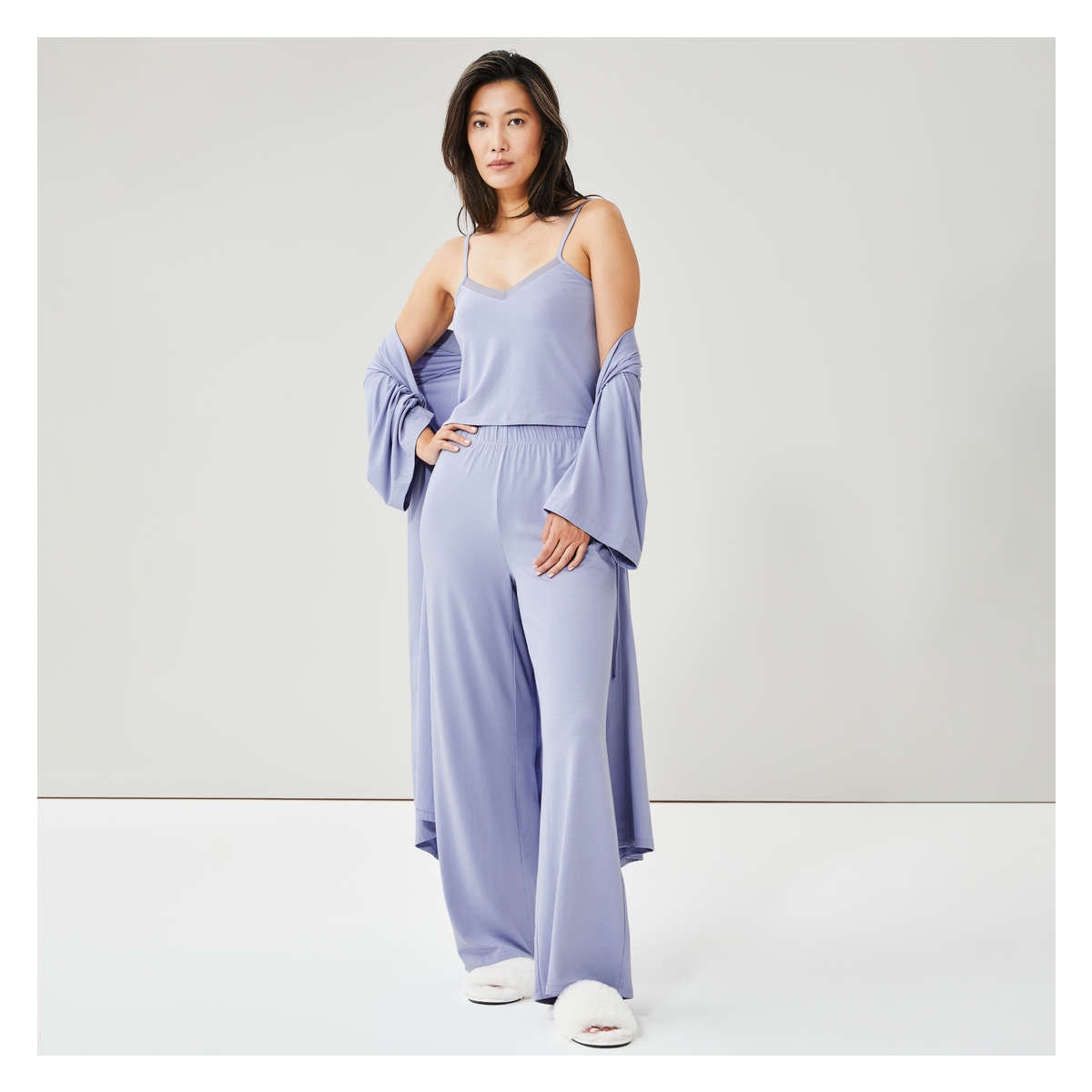 Wide Leg Pajama Pant in Dusty Blue from Joe Fresh